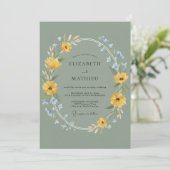 Senfgelbe Azure-Kranz-Hochzeit Einladung (Stehend Vorderseite)