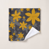 Senfgelbe Blumen auf dunkelgrau und Reben Badhandtuch Set (Waschlappen)