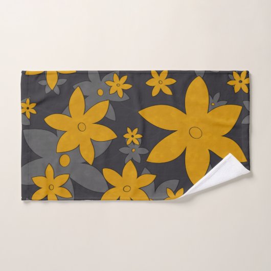 Senfgelbe Blumen auf dunkelgrau und Reben Badhandtuch Set (Handtuch)