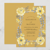 Senfgelbe Blumenhochzeit Einladung (Vorne/Hinten)