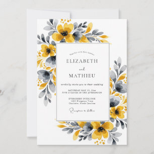 Senfgelbe botanische Hochzeit mit Blumen Einladung