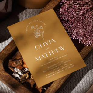 Senfgelbe, elegante, blumengeschmückte Hochzeit Einladung