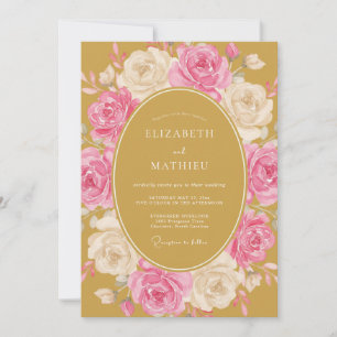Senfgelbe elegante Rosenhochzeit Einladung