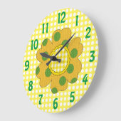 Senfgelbe gepunktete Blume der 1970er Jahre Große Wanduhr (Winkel)
