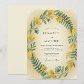 Senfgelbe Hochzeit mit Farnen Einladung (Vorne/Hinten)