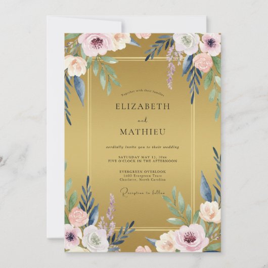 Senfgelbe Malvenblatt-Hochzeit Einladung (Vorderseite)