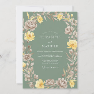 Senfgelbe Malvenblüten-Hochzeit Einladung