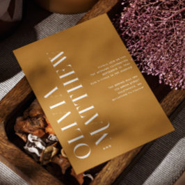 Senfgelbe minimalistische Hochzeit + QR-Details Einladung