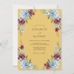 Senfgelbe Pflaumenblüten-Hochzeit Einladung