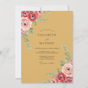 Senfgelbe Romantische Florale Hochzeit Einladung