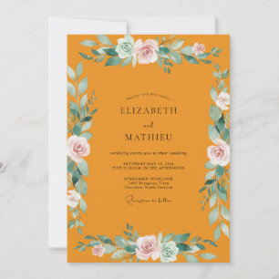 Senfgelbe Staubige Rosa Blütenblatte Hochzeit Einladung