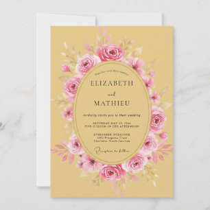 Senfgelber Träumerischer Rosenhochzeit Einladung