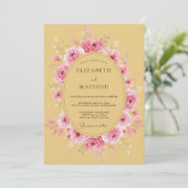 Senfgelber Träumerischer Rosenhochzeit Einladung (Stehend Vorderseite)