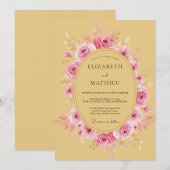 Senfgelber Träumerischer Rosenhochzeit Einladung (Vorne/Hinten)