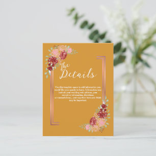 Senfgelbes Burgunder Blumen Wasserfarbe Hochzeit Postkarte