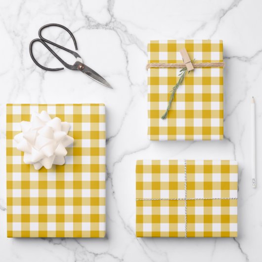 Senfgelbes Gingham Retro-Farbe Geschenkpapier Set (Vorderseite)