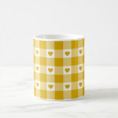Senfgelbes Herz Karo Gingham Retro Farbe Kaffeetasse (Mittel)