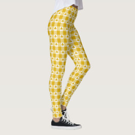Senfgelbes Karo Shamrock Kleeblatt Retro-Farbe Leggings