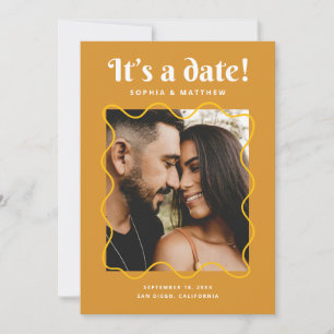Senfgold Retro-Hochzeit Wellige Rahmen-Foto + QR Save The Date