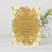 Senfgoldene Blättrige Hochzeit Einladung (Stehend Vorderseite)
