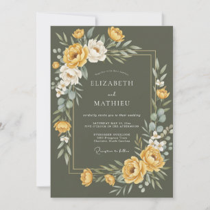 Senfgoldene Ranunculus-Eukalyptus-Hochzeit Einladung