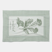 Senfkraut-Küchenhandtuch – grüne Gingham-Grenze Geschirrtuch (Horizontal)