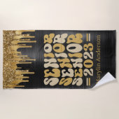 SENIOR 2023 SCHWARZ & GOLD GLITZER TROPFEN CUSTOM STRANDTUCH (Vorderseite)
