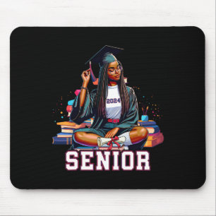 Senior 2024 Black Afro African Woman Abschluss Bo Mousepad