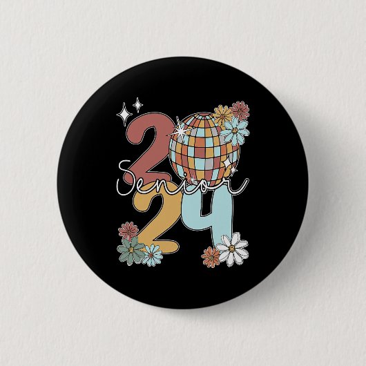 Senior 2024 Disco Balls Letzter Schultag Button (Vorderseite)