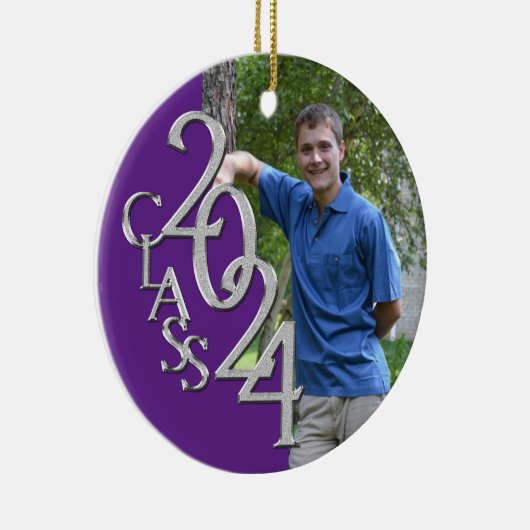 Senior 2024 Lila und Silver Graduate Foto Keramikornament (Rechts)