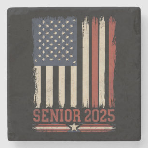 Senior 2025 American Flag USA Abschluss Class of Steinuntersetzer