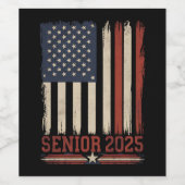 Senior 2025 American Flag USA Abschluss Class of Weinetikett (Einzelnes Label)