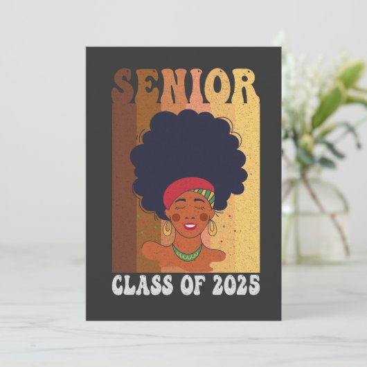 Senior 2025 Class Black Smart Afro Melanin African Save The Date (Stehend Vorderseite)