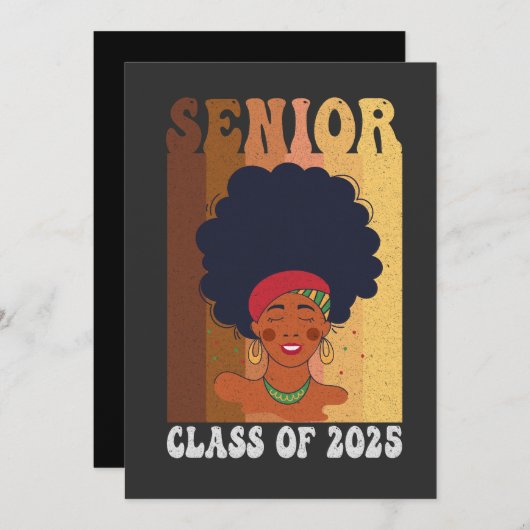 Senior 2025 Class Black Smart Afro Melanin African Save The Date (Vorne/Hinten)