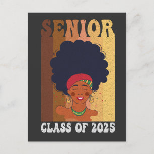 Senior 2025 Klasse Schwarz Smart Afro Melanin Afri Ankündigungspostkarte