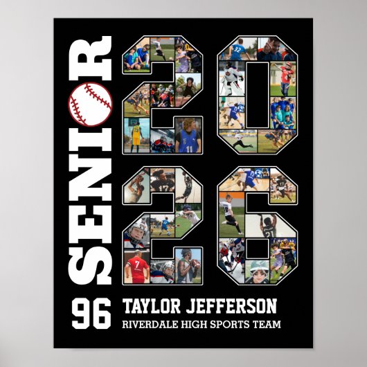 Senior 2026 Baseball Team Sports Photo Collage Poster (Vorne)