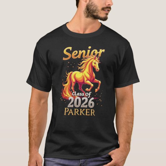 Senior 2026 Class Graduate Fire Horse Personalized T-Shirt (Vorderseite)