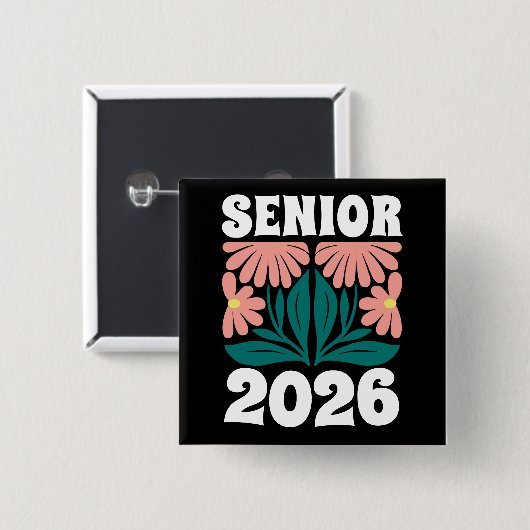 Senior 2026 Custom Retro Groovy Blume Abschluss Button (Vorne & Hinten)