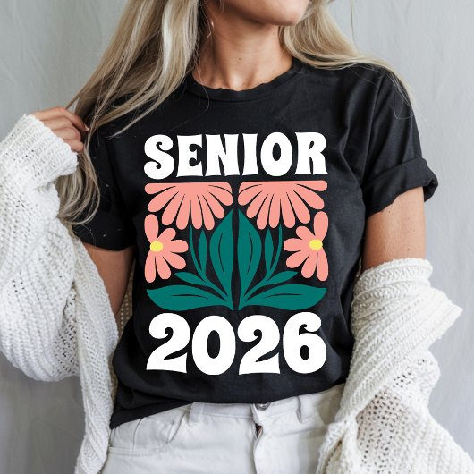 Senior 2026 Custom Retro Groovy Blume Abschluss T-Shirt