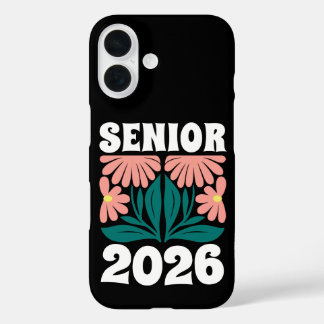 Senior 2026 Custom Retro Groovy Flowers Graduation iPhone 16 Hülle
