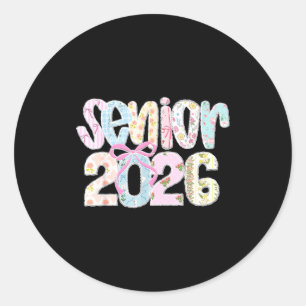 Senior 2026 Pastell-Blumen-Patchwork-Buchstaben mi Runder Aufkleber