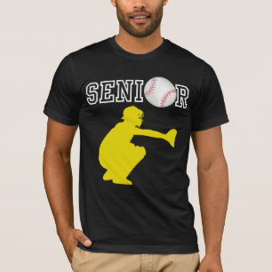 Senior Baseball Catcher Spieler Gelbe Silhouette T-Shirt