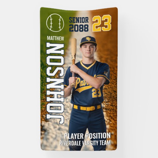 Senior Baseball Team Player Custom Sports Photo Banner (Vertikal)