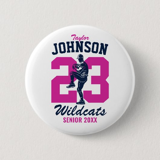 Senior Baseball Team Schule Sport Spieler Pitcher Button (Vorderseite)