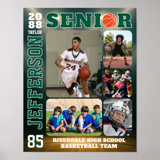 Senior Basketball Team Sports Custom Photo Collage Poster (Vorne)