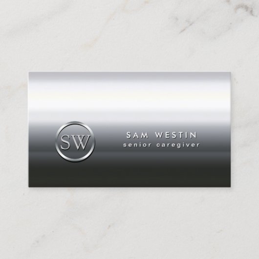 Senior Caregier Chrome Monogram Business Card Visitenkarte (Vorderseite)