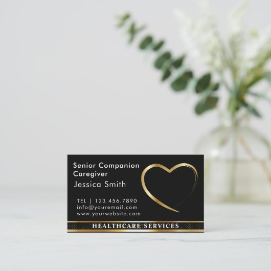 Senior Caregier Golden Heart Design Visitenkarte (Stehend Vorderseite)