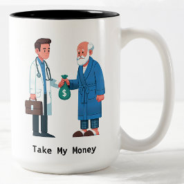 Senior Citizen Paying Off Medical Debt Zweifarbige Tasse