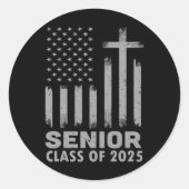 Senior CL of 2025 US-amerikanische Flagge Cross Ch Runder Aufkleber (Vorderseite)