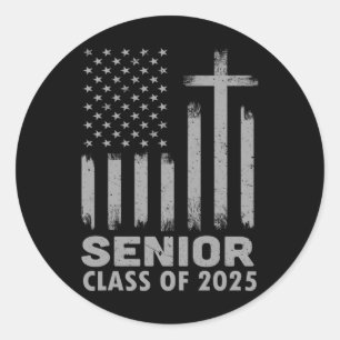 Senior CL of 2025 US-amerikanische Flagge Cross Ch Runder Aufkleber
